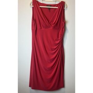 Lauren Ralph Lauren Dress Womens S Red Faux Wrap Ruched Draped V Neck Wedding 16